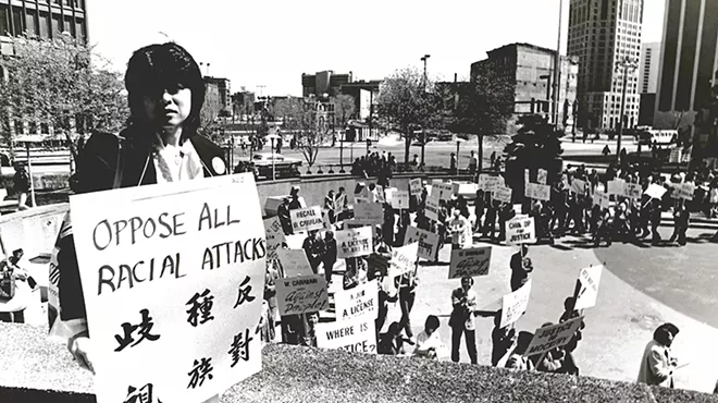 Helen Zia at a 1983 rally for Vincent Chin in Detroit.