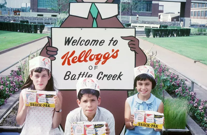 Author Gail Offen (right) conducting early research for the book while visiting Kellogg’s Headquarters in Battle Creek (circa 1967).