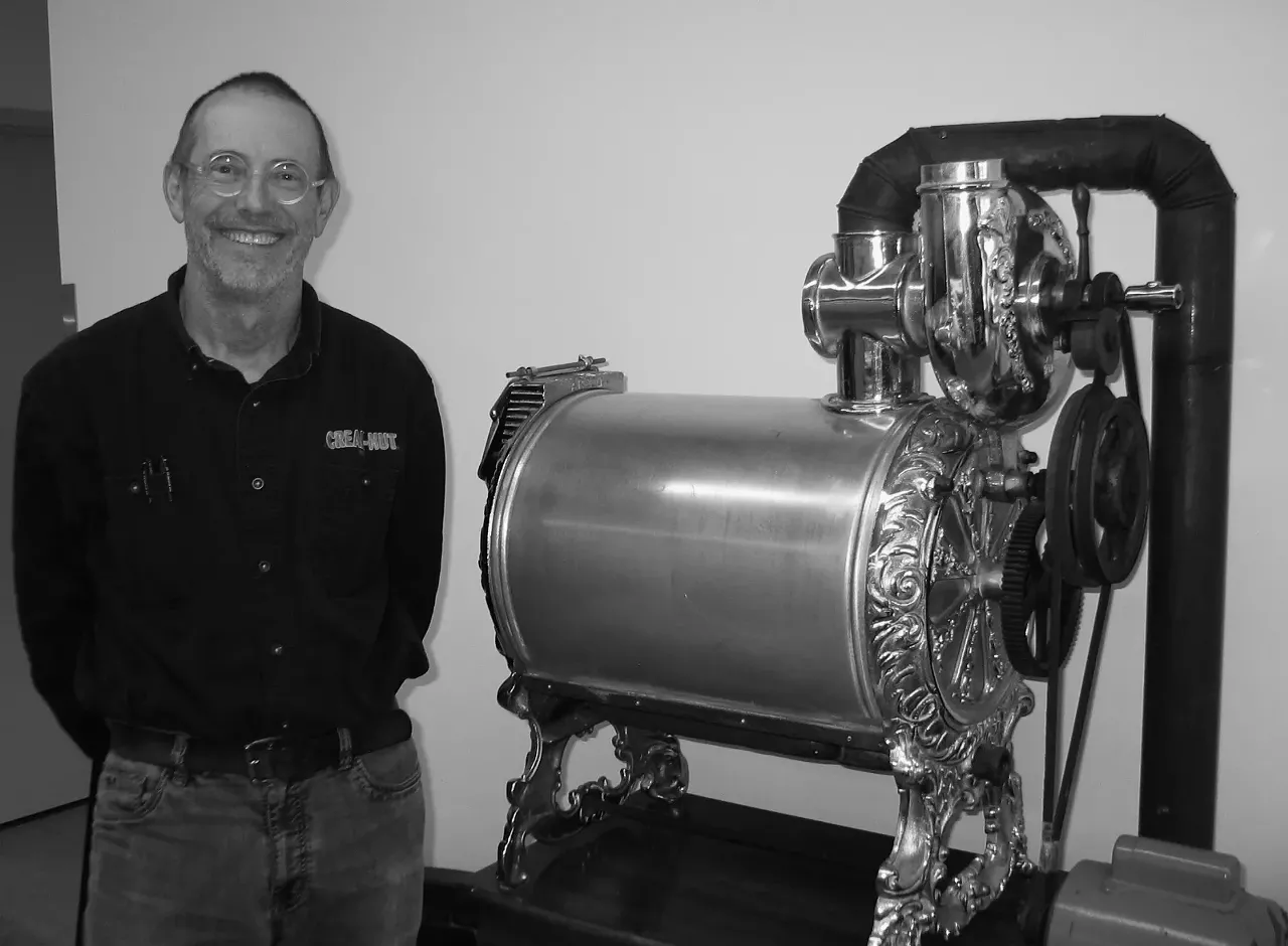 Cream Nut Peanut Butter "Jeff Koeze of Koeze’s Cream-Nut peanut butter stands by an old peanut roaster. The Koeze company, started by his great-grandfather, has been roasting nuts for over 100 years in Wyoming, Michigan."