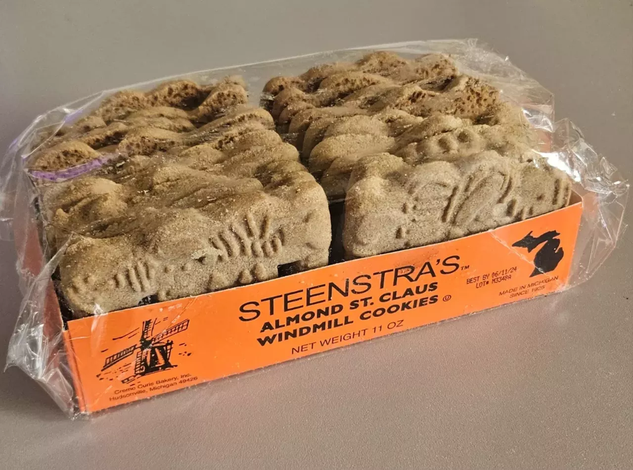 Michigan’s Windmill Cookies "Steenstra Almond St. Claus Windmill Cookies have their origins in the Netherlands, but their taste is a combination of spices, almonds and your Michigan childhood. Netherlanders Charles and Grace Steenstra came to Grand Rapids in 1926, bringing their recipe for speculaas -- molded, spiced cookies traditionally served on St. Nicholas Day. Today the tradition continues under the direction of Brandon Voorhees. It's wonderful to know that the windmills will keep turning."