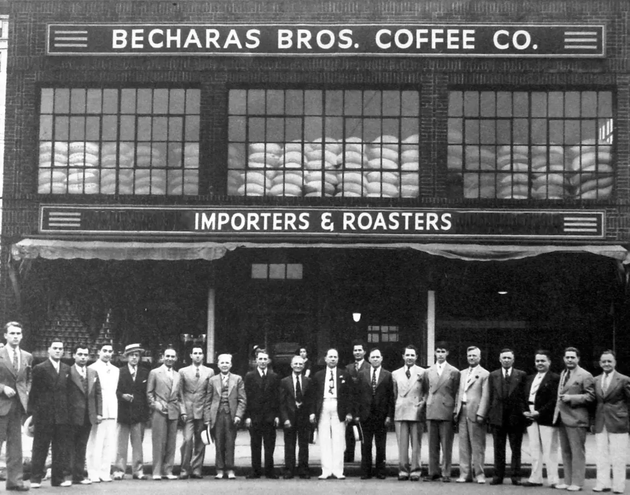 Becharas Brothers Coffee "Becharas Brothers has been roasting coffee in Highland Park since 1914. This picture is from 1928. Only 1000 U.S. businesses have survived 100 years."