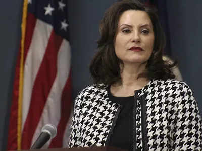 Gov. Gretchen Whitmer at a news conference Monday.
