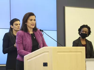 Gov. Gretchen Whitmer at a news conference Friday.