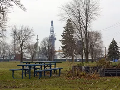 A park in the shadow of Marathon's oil refinery in southwest Detroit, where PFAS contamination has been found.