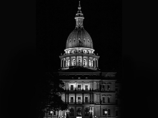 Lansing State Capitol Building in Michigan under the cover of darkness.