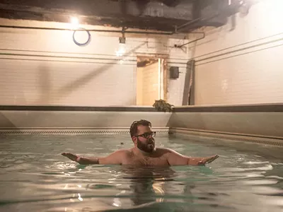 A patron enjoys the Schvitz in Detroit.
