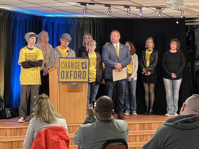 Oxford High School students and parents at a previous news conference announcing the lawsuit.