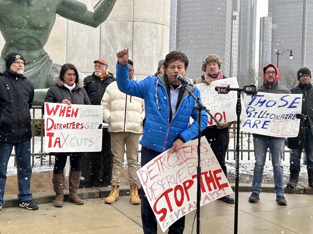 U.S. Rep. Shri Thanedar joined activists in Detroit on Monday to oppose nearly $800 million in tax incentives to two billionaires.