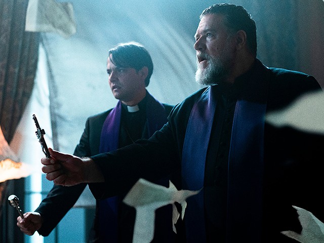 Daniel Zovatto and Russell Crowe in The Pope’s Exorcist.