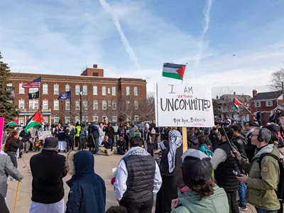 Two days ahead of Michigan’s Presidential primary election, a rally in Hamtramck urges voters to choose “uncommitted” instead of Joe Biden.