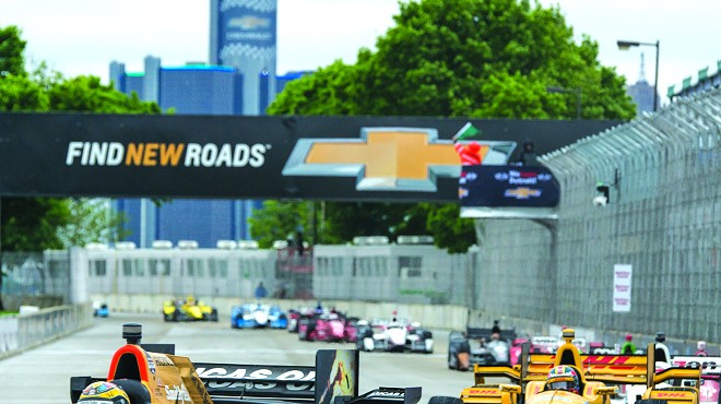 Cars race at the Belle Isle Grand Prix in 2016.