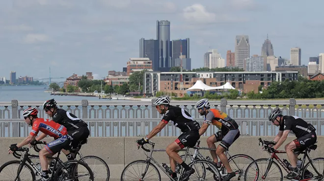 Cyclists on Belle Isle's MacArthur Bridge.