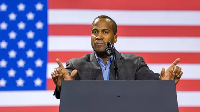 John James, a Republican, speaks at a rally in Battle Creek in December 2020.