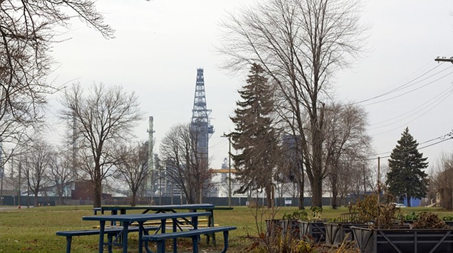 A park in the shadow of Marathon's oil refinery in southwest Detroit, where PFAS contamination has been found.