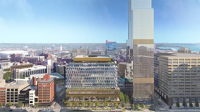 Rendering of the high-rise project at the Hudson's site in downtown Detroit.