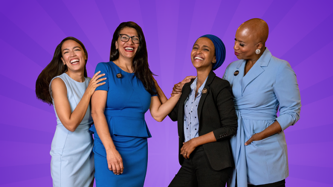 The Squad is, from left, U.S. Reps. Alexandria Ocasio-Cortez, of New York; Rashida Tlaib, of Detroit; Ilhan Omar, of Minn.; and Ayanna Pressley, of Mass.