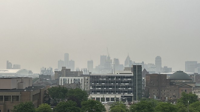 Canadian forest fires sent a layer of gray haze over the city of Detroit on Wednesday morning.