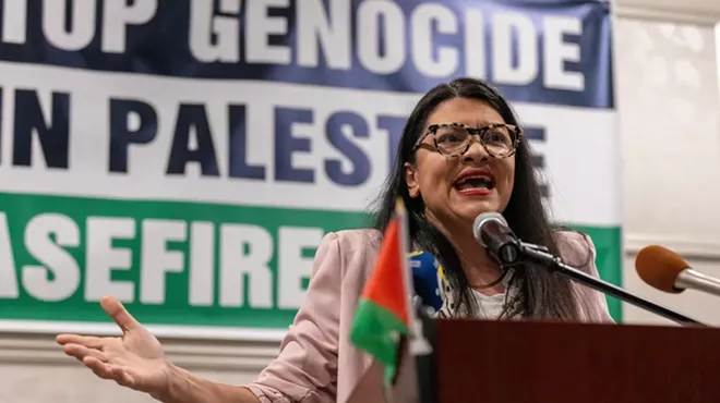 U.S. Rep. Rashida Tlaib speaking in Dearborn in February.