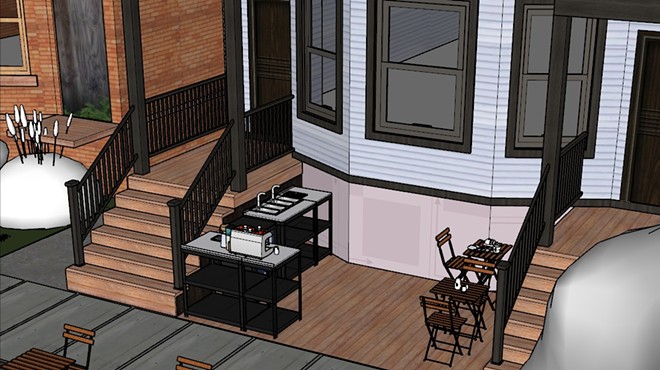 Rendering of outside patio plan for Encarnacion coffee shop in West Village.