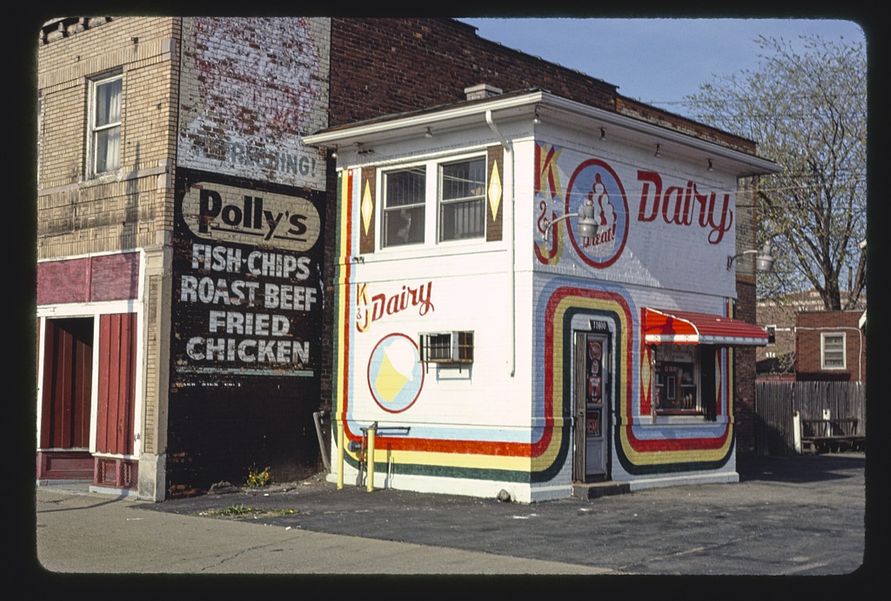 K & J Dairy, 11600 Livernois, Detroit, Michigan (1986) 
Photo via John Margolies Roadside America Photograph Archive