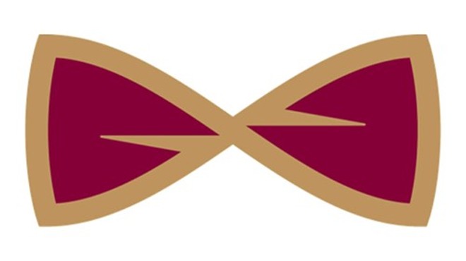 The bowtie emblem that appeared on Cleveland Cavaliers warmups and throughout the arena last year.