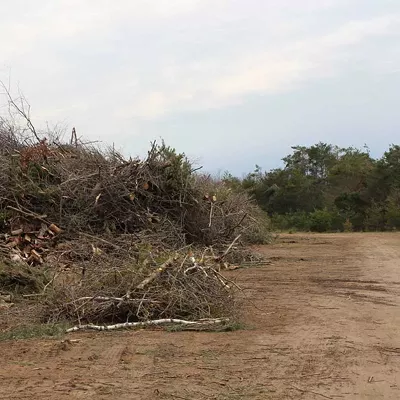 Lindsey Walker, with Emmet County Recycling, walks around one of the county's debris drop-off sites on April 25, 2025