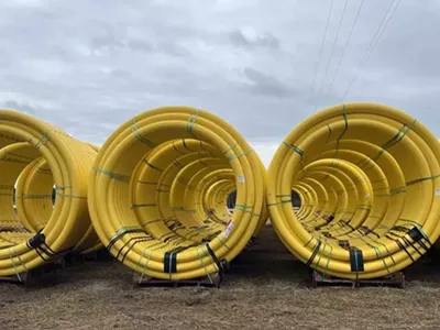 Coils of pipeline for a new natural gas project located in Mesick, Michigan.