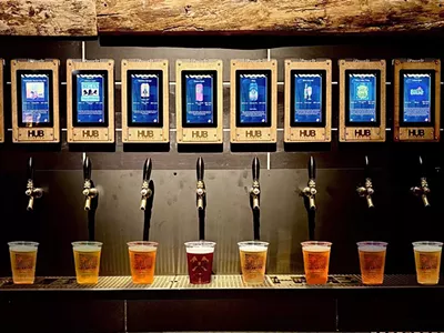 The self-pour beer wall at The HUB Stadium in Novi.