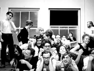 ONCE Group at Robert Rauschenberg's Loft: Robert Ashley, bottom center, Gordon Mumma, middle center.