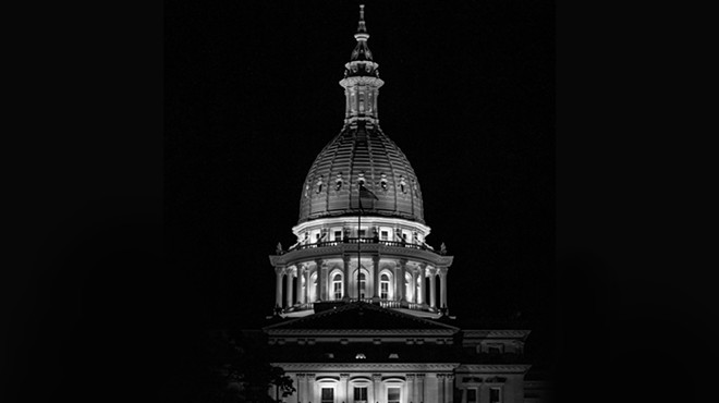 Lansing State Capitol Building in Michigan under the cover of darkness.