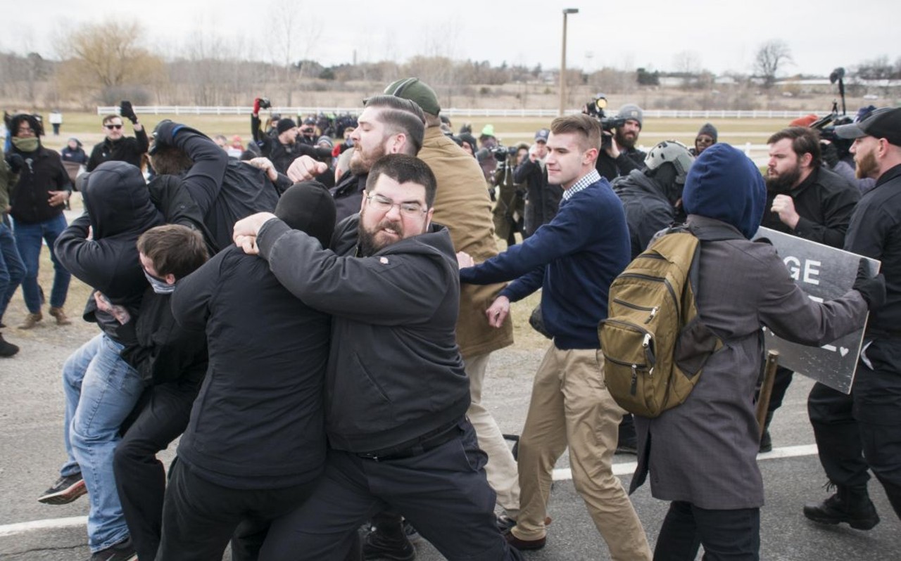Photos of clashes at white supremacist Richard Spencer's MSU speech