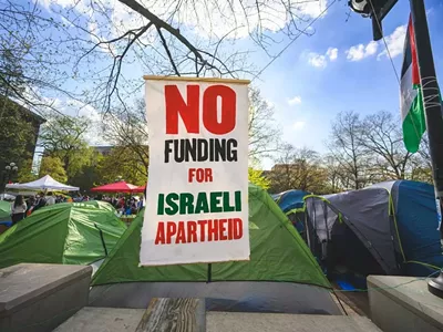 The University of Michigan student protest encampment as seen in April.