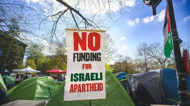 The University of Michigan student protest encampment as seen in April.