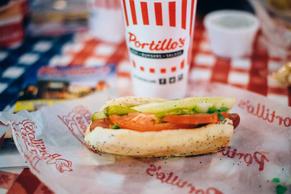 A “dragged through the garden” Chicago-style hot dog from Portillo’s.