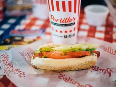 A “dragged through the garden” Chicago-style hot dog from Portillo’s.