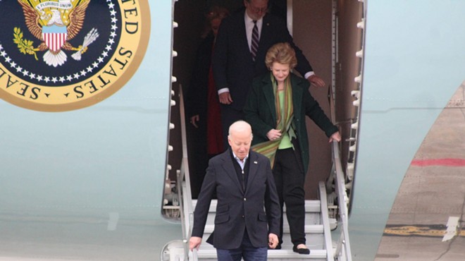 President Joe Biden arrives on Air Force One at Selfridge Air National Guard Base in Metro Detroit on Feb. 1 2024.