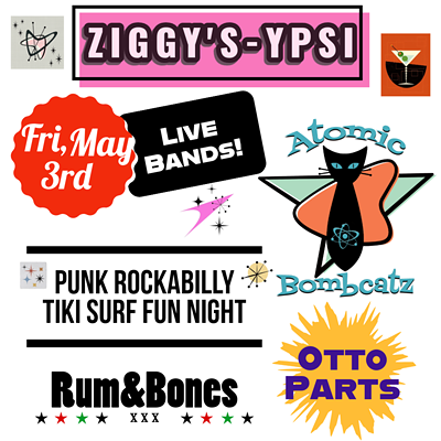 Punk Rockabilly Tiki Surf Fun night w/ Atomic Bombcatz, Otto Parts, Rum&Bones