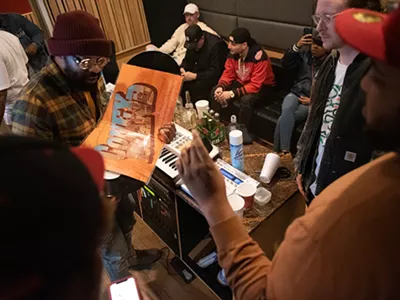 Nick Speed shows off his new record Coney Island at a listening party.