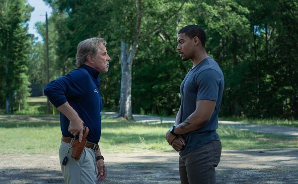 Don Johnson as Chief Sandy Burnne and Aaron Pierre as Terry Richmond in Rebel Ridge.