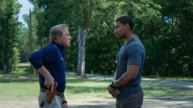 Don Johnson as Chief Sandy Burnne and Aaron Pierre as Terry Richmond in Rebel Ridge.