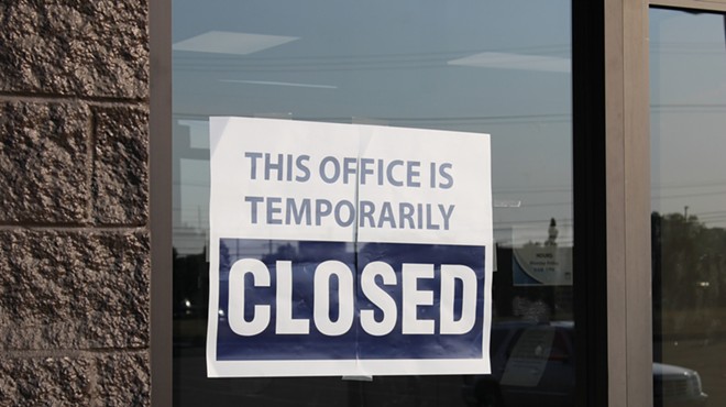 Temporarily closed unemployment office in Sterling Heights due to COVID-19 shutdown.