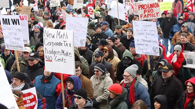 A solidarity rally in Lansing in February 2011.