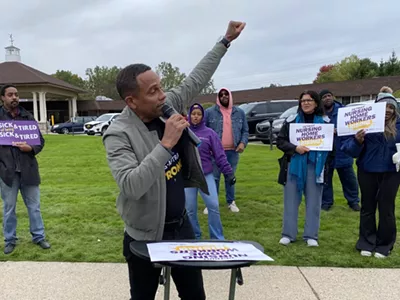 SEIU striking workers in Westland were joined by U.S. Rep. Rashida Tlaib (D-Detroit) and Hill Harper, a 2024 Democratic Party candidate for U.S. senate.
