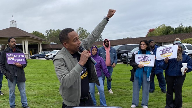 SEIU striking workers in Westland were joined by U.S. Rep. Rashida Tlaib (D-Detroit) and Hill Harper, a 2024 Democratic Party candidate for U.S. senate.