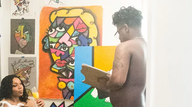 Portrait of the artist painting nudes, nude.