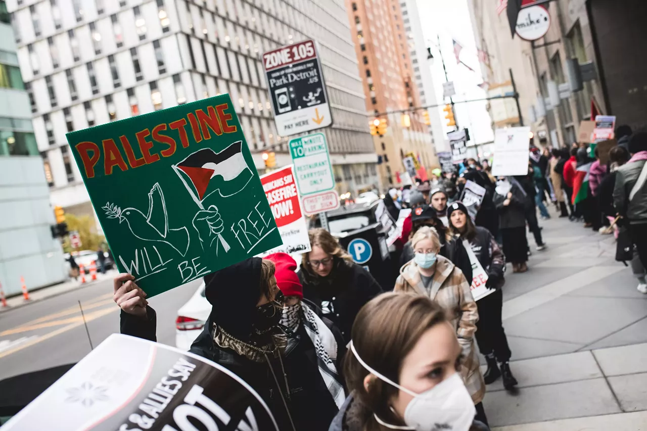 Image: Shut it Down for Palestine protest outside of Debbie Stabenow's office calls for a 'Ceasefire Now'