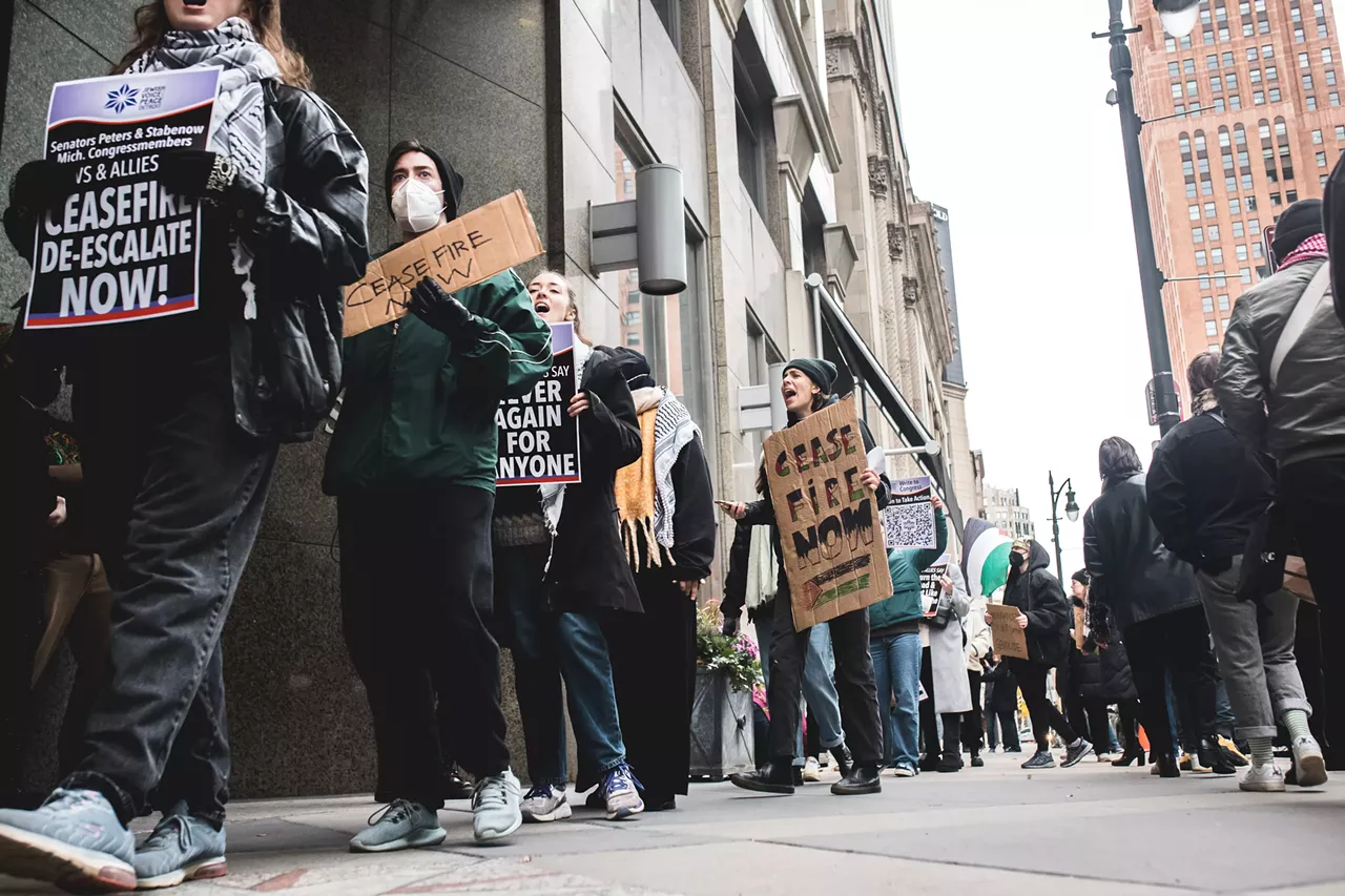 Image: Shut it Down for Palestine protest outside of Debbie Stabenow's office calls for a 'Ceasefire Now'