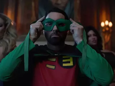 Eminem reprises his superhero role in the video for “Houdini.”