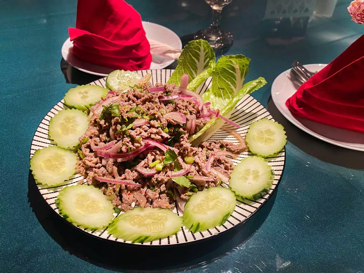 Image: The larb at Hug Baan Thai is a flavorful “salad” of minced meat.