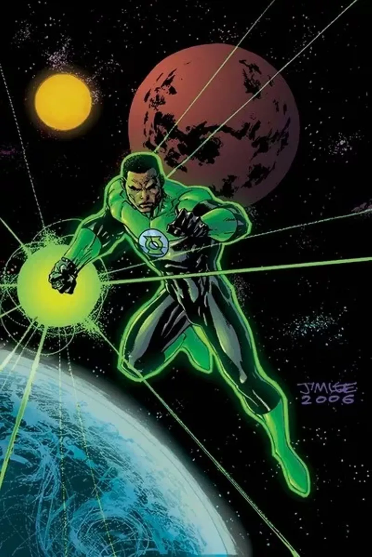 John Stewart The Green Lantern Corp has had many members over the years, and more than a few from Earth, even if Hal Jordon is the man closely associated with the name. John Stewart is an oft-underrated Lantern; a badass Detroit marine who started out as Jordan’s standby but was eventually promoted to the position of Earth’s number one representative.